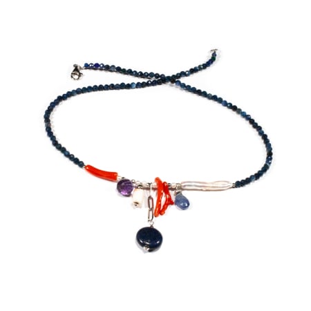 Coliere - Colier din Lapis Lazuli, Iolit, Coral, Perla de Cultura si Ametist cu Argint