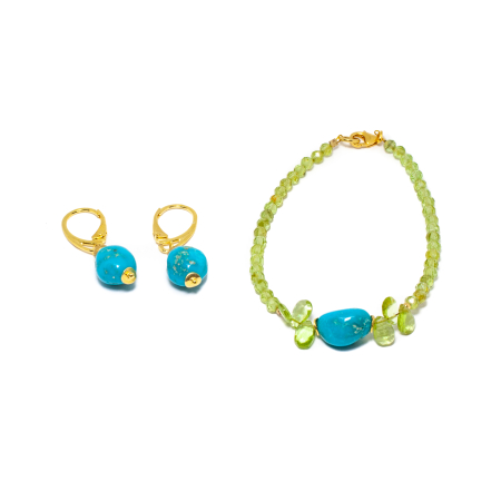Noutati - Set Bratara si Cercei din Peridot si Turcoaz cu Argint