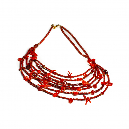 Coliere Creatie Sheba, din Pietre Semipretioase - "Crimson Reef" Necklace with Coral and Carnelian with Silver
