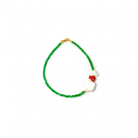 Bratari din Pietre Semipretioase Creatie Sheba - Bratara din Coral, Sidef si Agat Verde cu Argint 