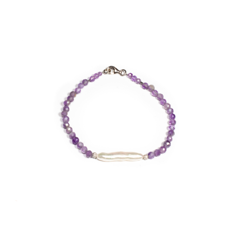 Mărțișor 2026 - Bratara din Ametist si Perla de Cultura cu Argint