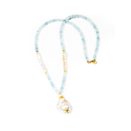 Coliere - Colier din Acvamarin, Perle de Cultura si Perla Baroc cu Argint