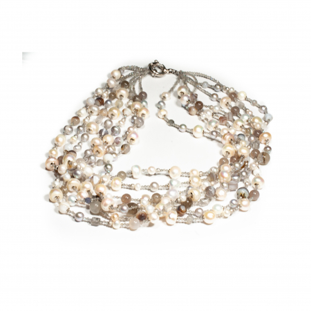 Coliere Creatie Sheba, din Pietre Semipretioase - "Whispers of the Tide"  Necklace made of Labradorite, Agate and Pearls