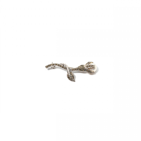 Brose - Brosa din Argint Floare cu Marcasite si Perla