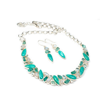 Set Colier si Cercei din Argint cu Amazonit, Topaz si Piatra Lunii [1]