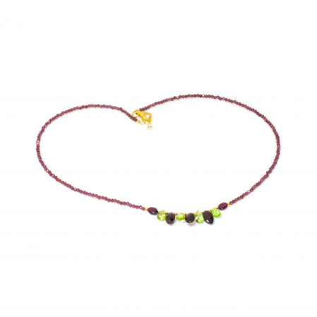 Coliere - Colier din Granat și Peridot cu Argint