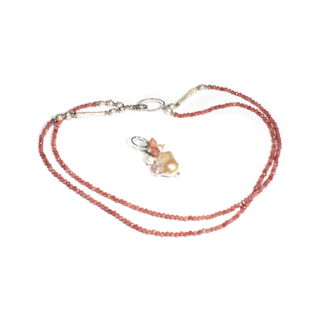 Colier din Cuart Cherry si Perle de Cultura cu Argint [3]
