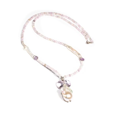 Noutati - Colier din Kunzit, Ametist si Perle de Cultura cu Argint