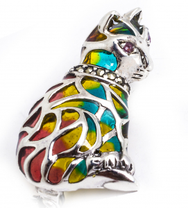Brose - Broșă din Argint cu Email, Marcasite  Pisică​​​​​​​