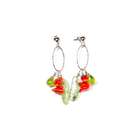Cercei cu Pietre Semipretioase, Creatie Sheba - Sterling silver earrings with coral, kyanite and peridot