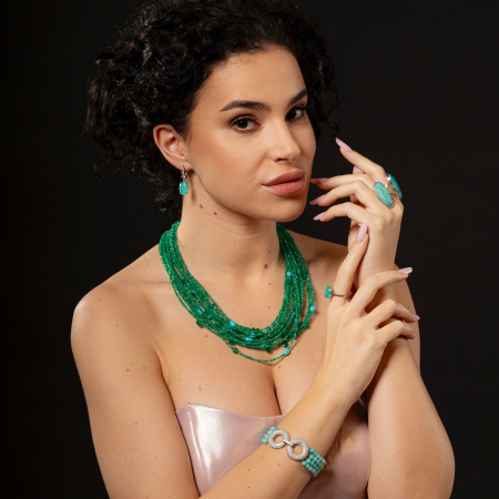 The Unique "The Mermaid Snare" Necklace with faceted Green Agate and Turquoise stones [4]