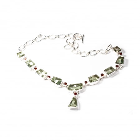 Coliere - Colier Unicat "Verdant Garnet Harmony" din Argint cu Ametist Verde, Granat