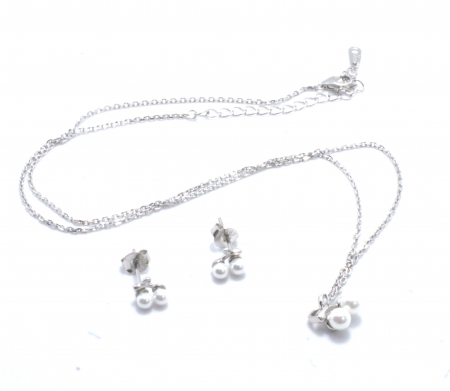 Seturi - Set Lant cu Pandantiv si Cercei din Argint cu Perle