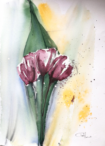 Tablouri - Lucrare Originala in Acuarela Black Club Tulips