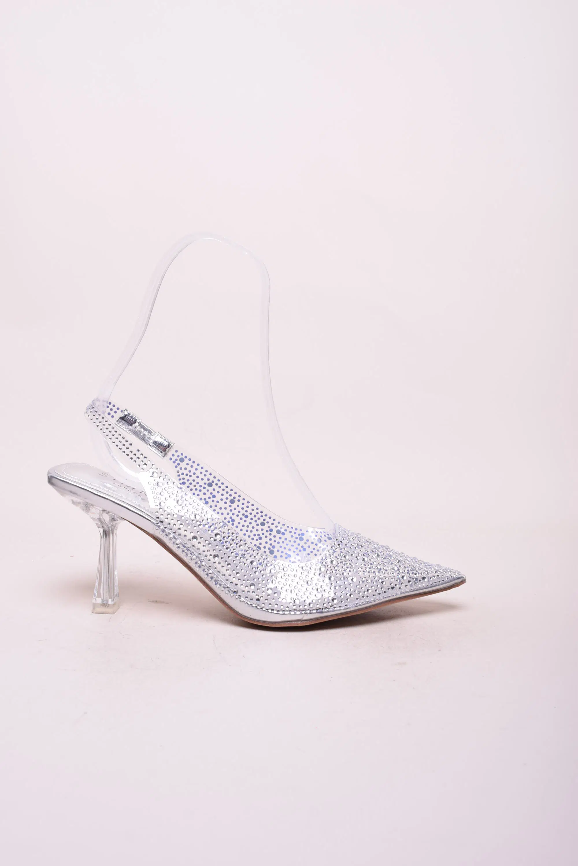 Pantofi dama stiletto cu pietricele, cu toc transparent