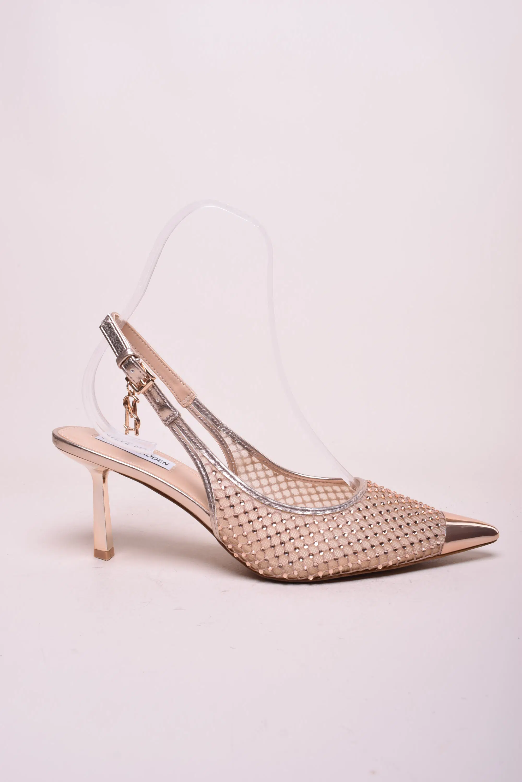 Pantofi dama stiletto cu pietricele, decupati in spate