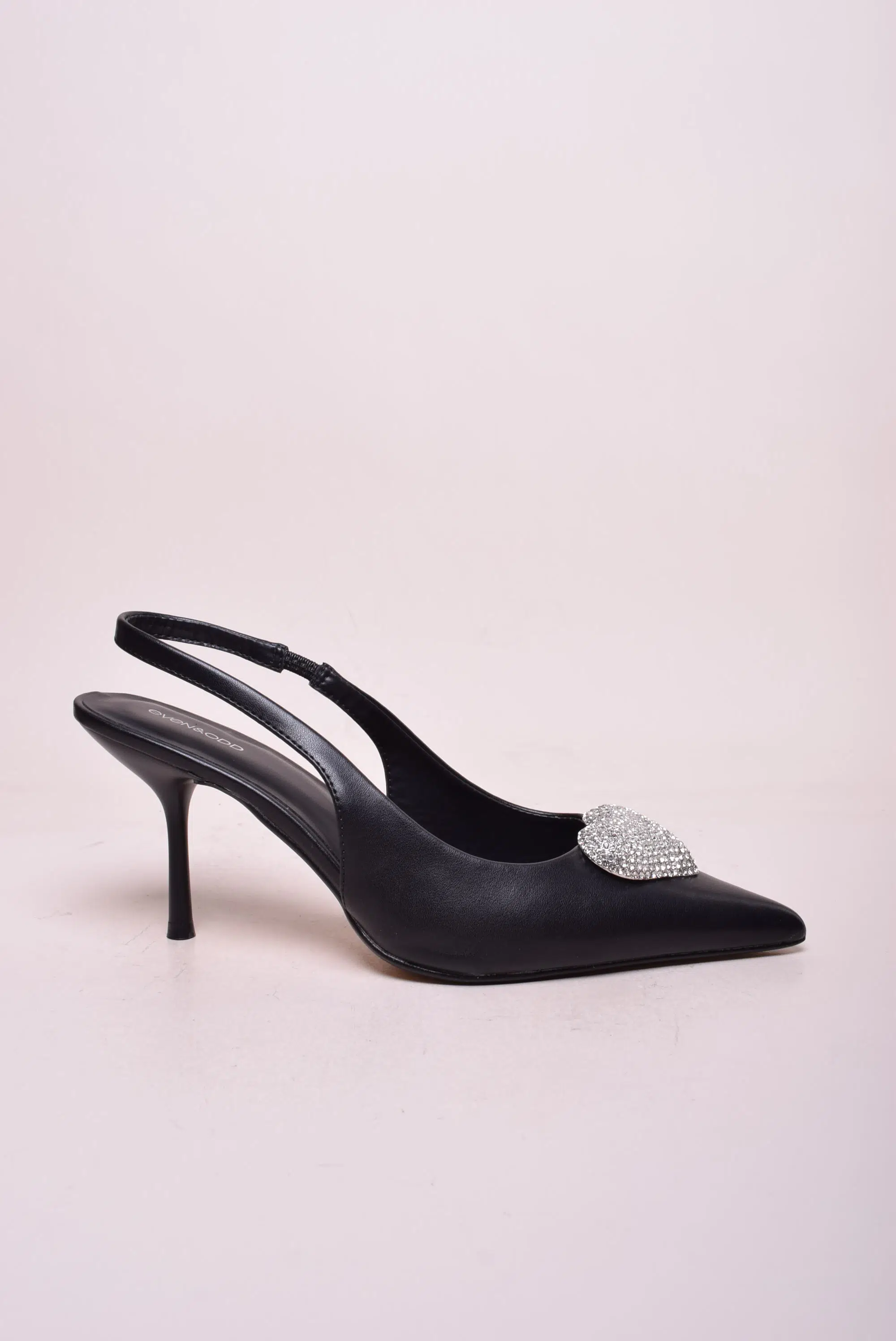 Pantofi dama stiletto cu pietricele, decupati in spate