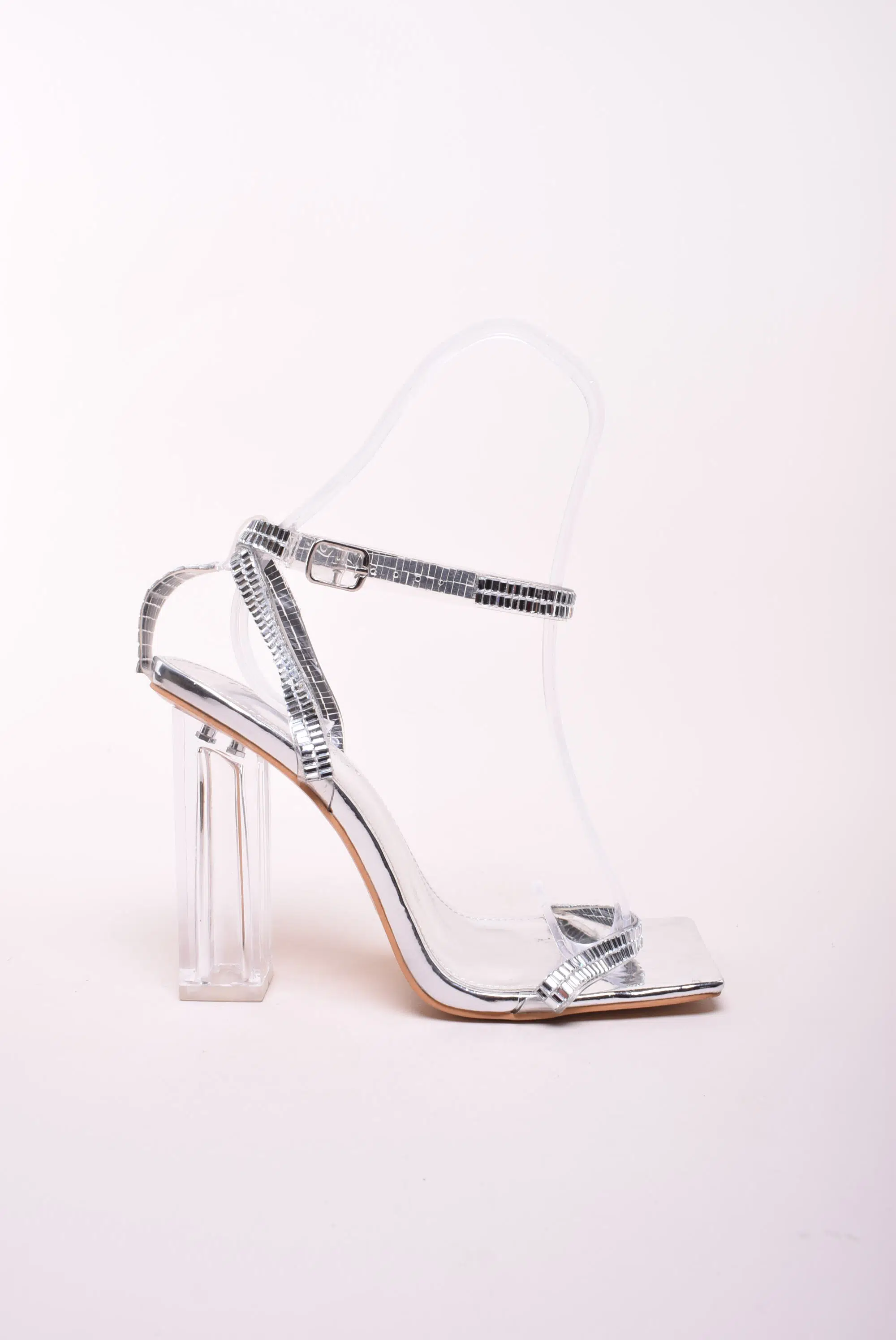 Sandale dama cu toc transparent, cu pietricele [0]