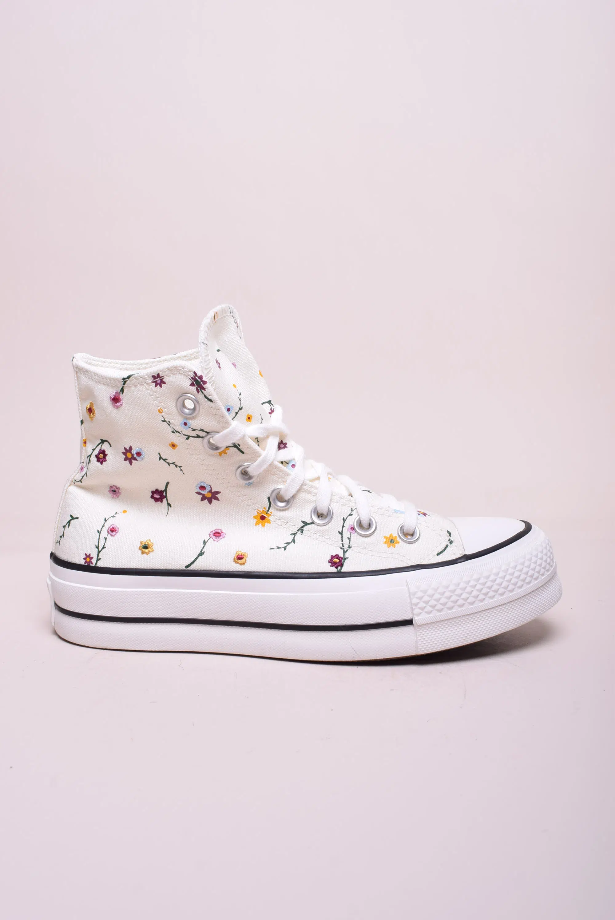 Încălțăminte damă - Tenisi dama cu platforma All Star, cu floricele