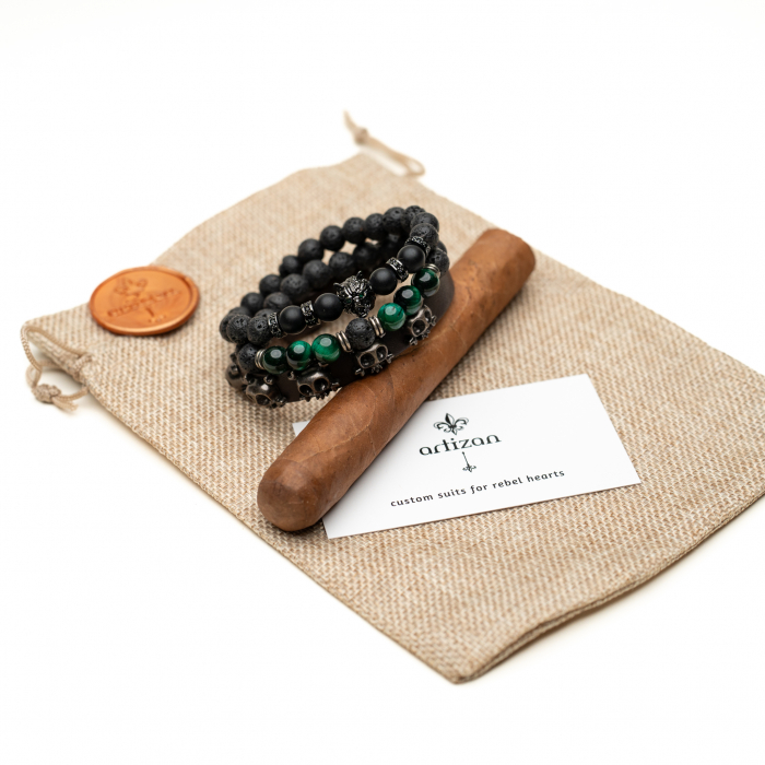 Set bratari din piele si pietre pentru barbati "Cap de lup" [2]