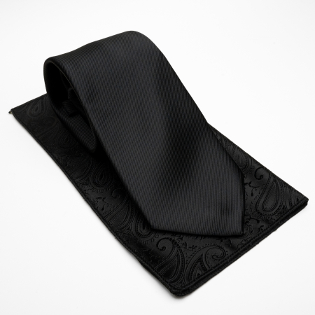 Cadou barbati: batista matase + cravata matase, culoare neagra