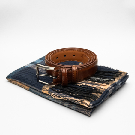 Cadou barbati: curea din piele + fular din bumbac [0]