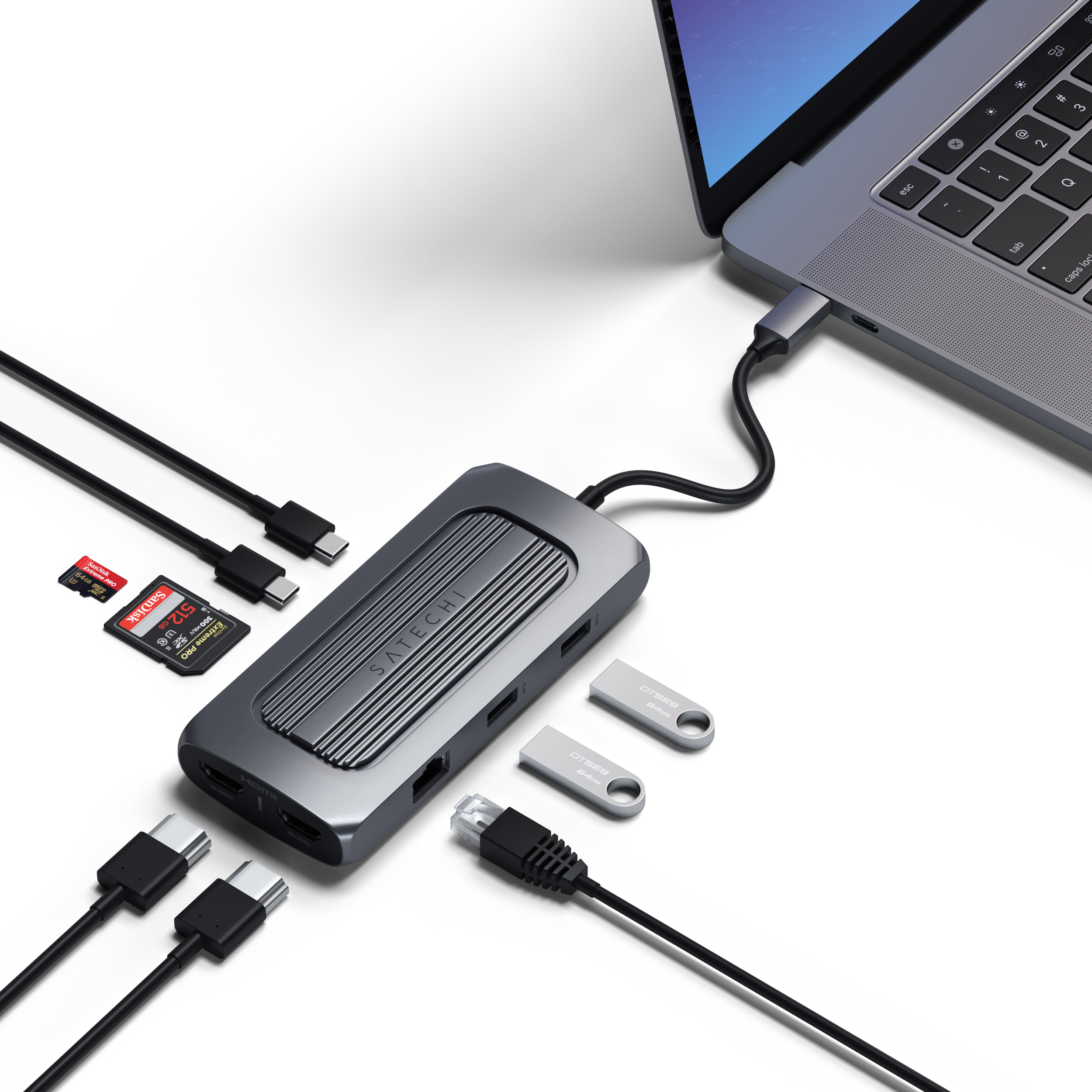 Satechi Aluminium USB-C Multiport MX Adapter (Dual 4K HDMI 60Hz/30Hz,USB-C PD 100W,Ethernet,1xUSB-C 5Gbps,2xUSB-A 3.0,Micro/SD,3.5mm audio) - Space Grey [6]