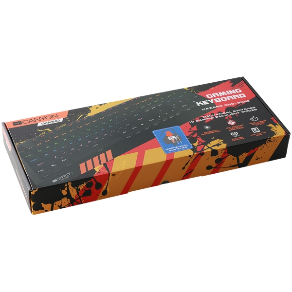 CANYON Hazard GK-6, Wired multimedia gaming keyboard with lighting effect, 108pcs rainbow LED, Numbers 104keys, EN double injection layout, cable length 1.8M, 450.5*163.7*42mm, 0.90kg, color black [2]