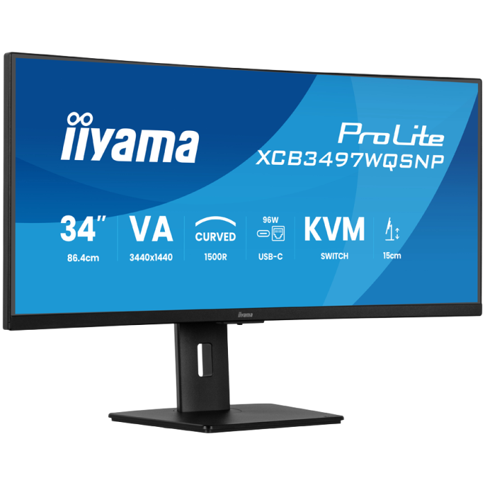 34" UW Curved VA-panel, 3440x1440-120Hz, 350cdm, 0,4ms MPRT, Speakers,USB-C Dock (LAN/KVM/95W PD),DisplayPort, 2xHDMI,USB HUB (2x3.2 2xC) ,Adaptive Sync.15cm Height Adj. Stand [2]