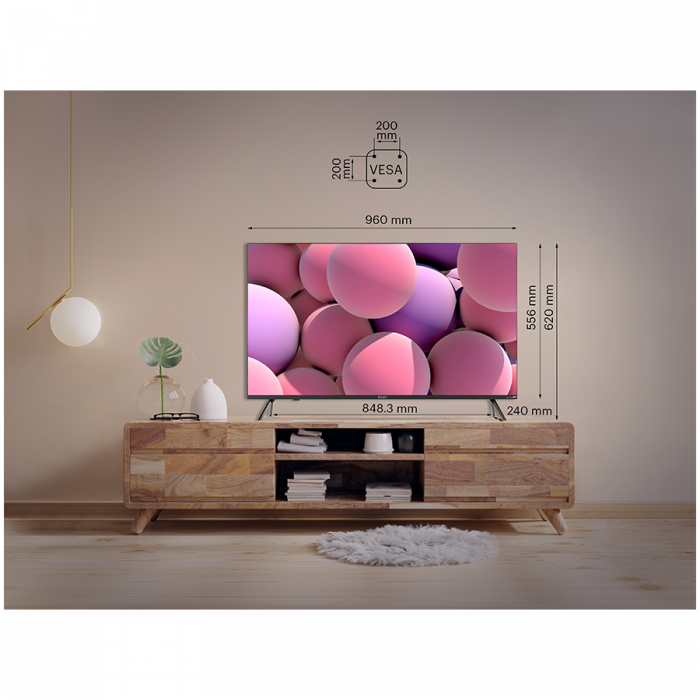 43', UHD, Android TV 11, Black, 3840x2160, 60 Hz, Sound by JVC, 2x12W, 53 kWh/1000h , BT5.1, HDMI ports 4, 24 months [13]