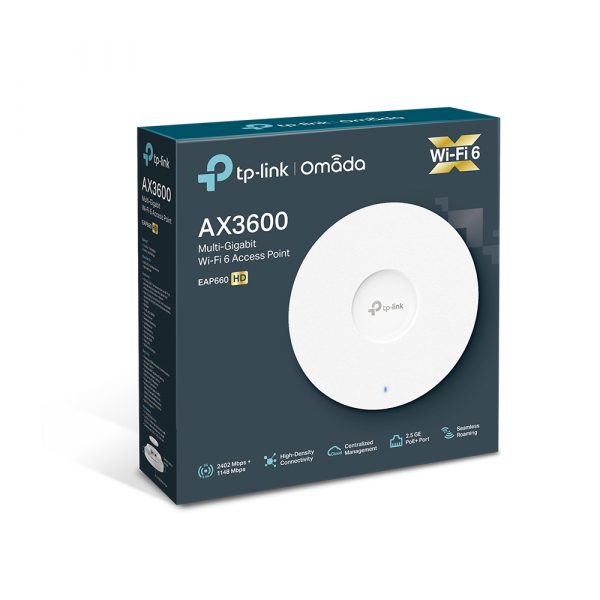 ACCESS POINT TP-LINK wireless 3600Mbps dual band, 1 port 2.5 Gbps LAN, 8 antene interne, IEEE802.3at PoE, Dual Band Wi-Fi 6 AX3600, montare pe tavan/perete "EAP660 HD" (include timbu verde 1 leu) [6]
