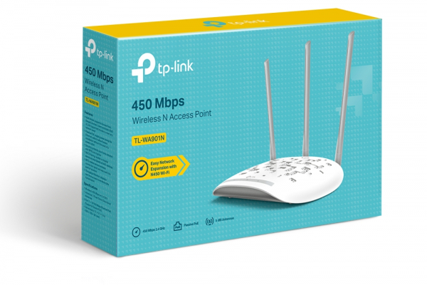 ACCESS POINT TP-LINK wireless  450Mbps, port 10/100Mbps, 3 antene externe, pasiv PoE, Atheros, 3T3R, 2.4GHz, Passive PoE, QSS Push Button "TL-WA901N" (include timbru verde 1 leu) [4]