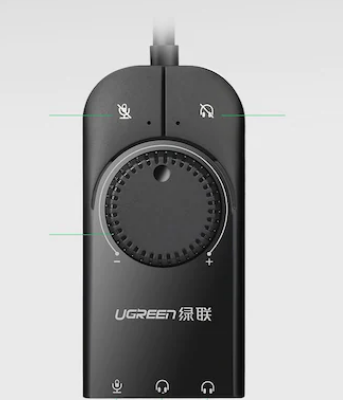 ADAPTOR audio Ugreen, \\"CM129\\" convertor stereo USB(T) la 2 x Jack 3.5\\" sound si 1 x 3.5\\" mic, control volum si buton mute sound si mic, lungime cablu 15 cm, negru \\"40964\\" (include TV 0.06  [2]