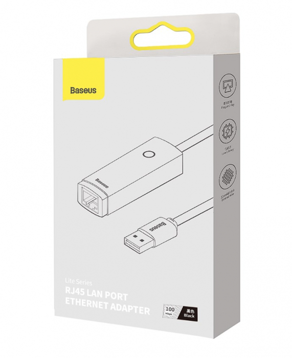 ADAPTOR RETEA Baseus Lite, USB 2.0 to RJ-45 Gigabit LAN Adapter, LED, negru "WKQX000101" (include TV 0.18lei) - 6932172606053 [3]