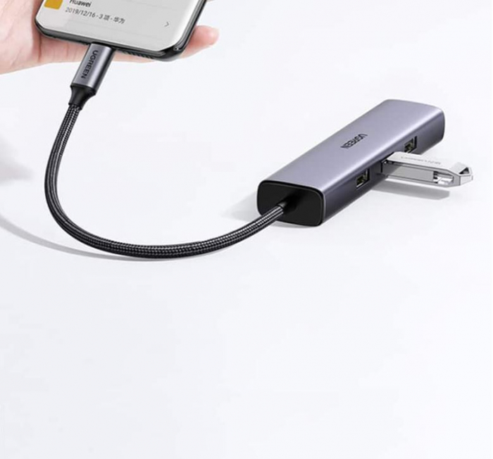 ADAPTOR RETEA Ugreen, "cm475" extern, USB 3.0 (T) la port Gigabit RJ-45, porturi USB: USB 3.0 x 3, USB Type-C x 1, argintiu "60554" (include TV 0.18lei) - 6957303865543 [4]