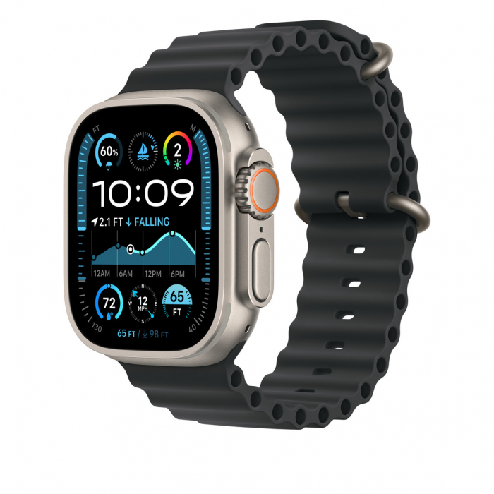 Apple Watch 49mm Band:  Black Ocean Band Extension - Natural Titanium Finish [2]