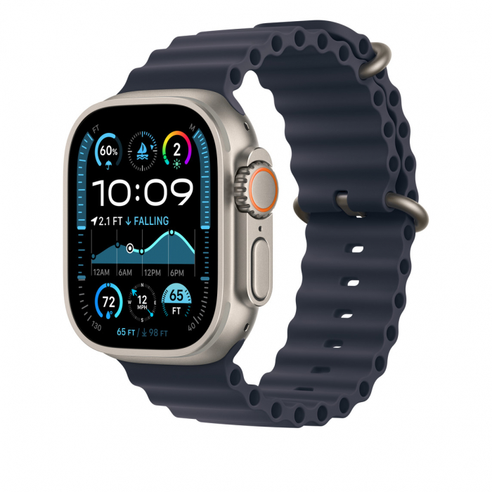 Apple Watch 49mm Band:  Navy Ocean Band - Natural Titanium Finish [2]