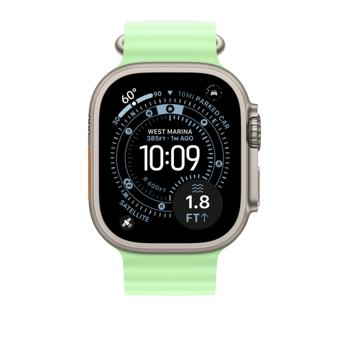 Apple Watch 49mm Band:  Neon Green Ocean Band - Natural Titanium Finish [2]