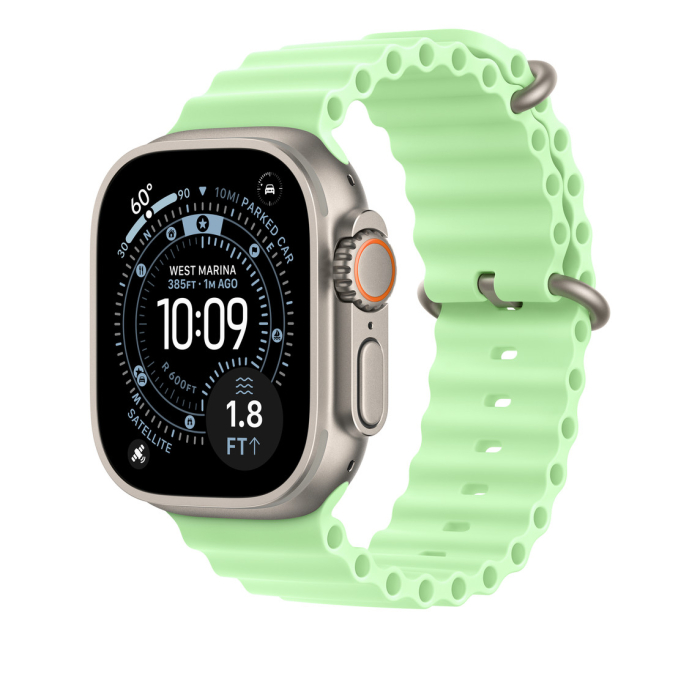 Apple Watch 49mm Band:  Neon Green Ocean Band - Natural Titanium Finish [3]
