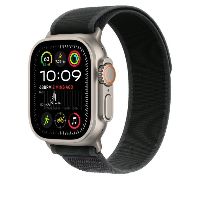 Apple Watch 49mm Loop:  Black Trail Loop - S/M - Natural Titanium Finish [2]
