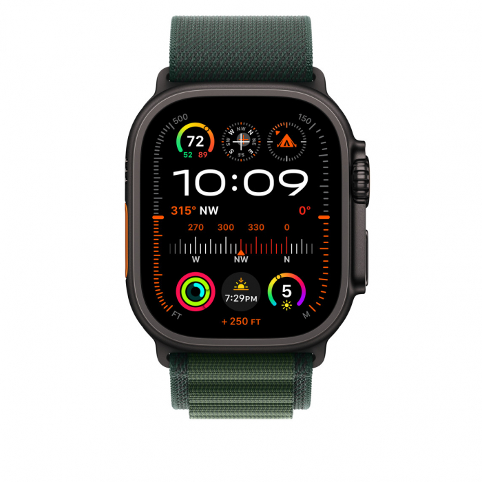 Apple Watch 49mm Loop:  Dark Green Alpine Loop - Medium - Black Titanium Finish [2]