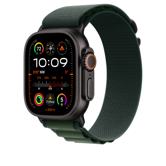 Apple Watch 49mm Loop:  Dark Green Alpine Loop - Small - Black Titanium Finish [2]