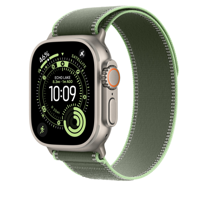 Apple Watch 49mm Loop:  Green/Neon Trail Loop - M/L - Natural Titanium Finish [3]