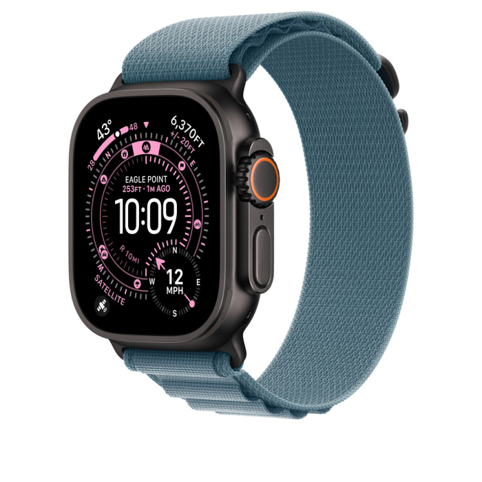 Apple Watch 49mm Loop:  Light Blue Alpine Loop - Large - Black Titanium Finish [2]