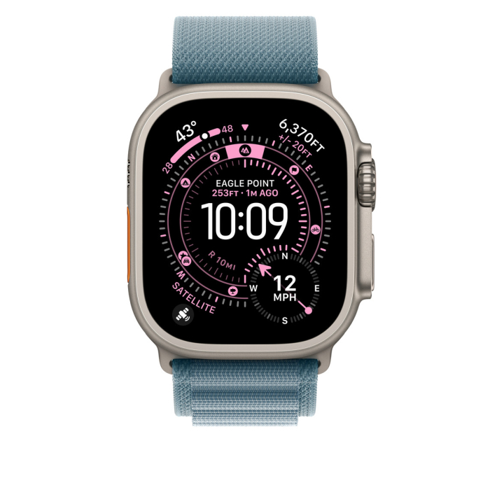 Apple Watch 49mm Loop:  Light Blue Alpine Loop - Large - Natural Titanium Finish [3]