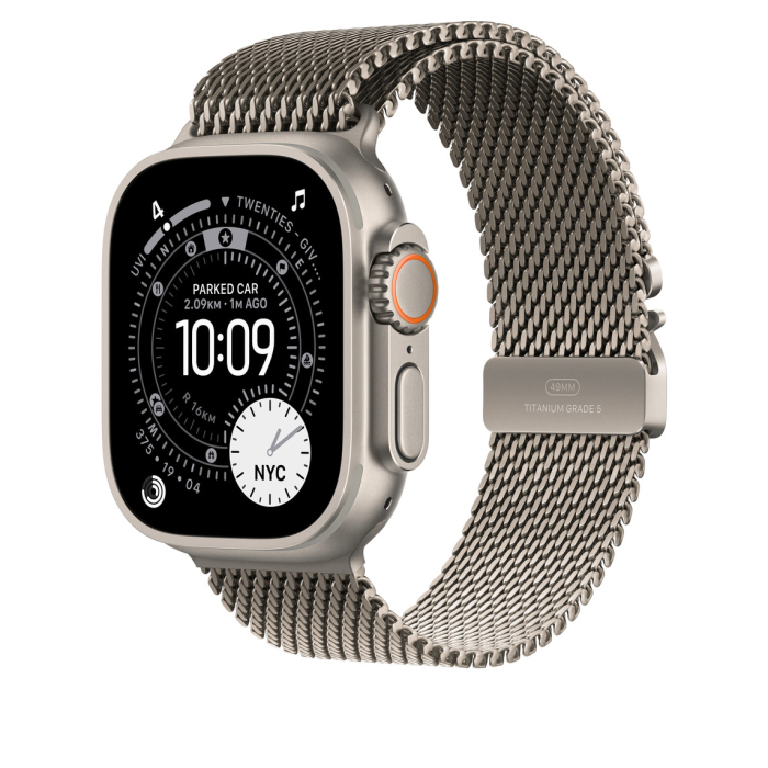 Apple Watch 49mm Loop:  Natural Titanium Milanese Loop - Large [2]