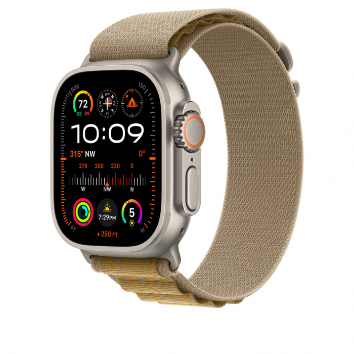 Apple Watch 49mm Loop:  Tan Alpine Loop - Medium - Natural Titanium Finish [2]