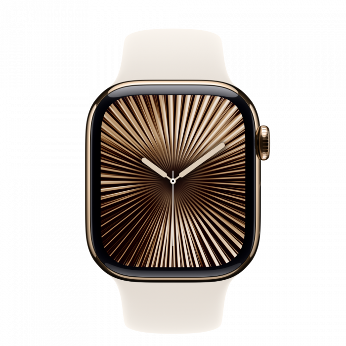 Apple Watch S10 Cellular 42mm Gold Titanium Case with Starlight Sport Band - S/M [3]