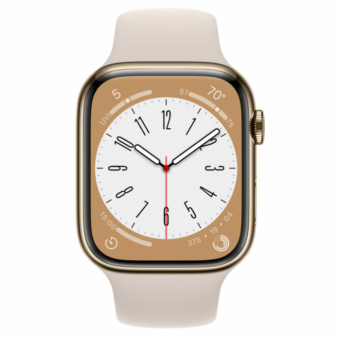 Apple Watch S8 Cellular 45mm Gold Stainless Steel Case with Starlight Sport Band - Regular [2]