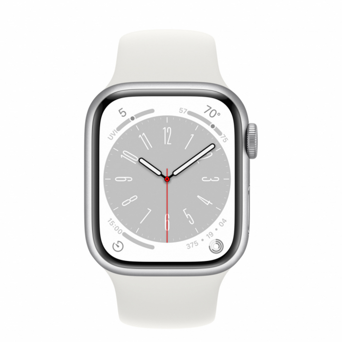 Apple Watch S8 GPS 41mm Silver Aluminium Case with White Sport Band - Regular [2]